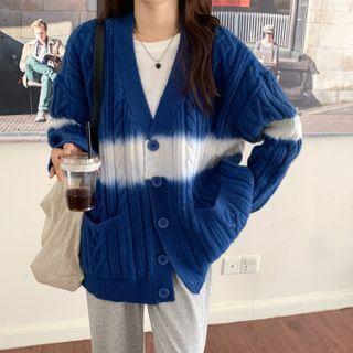 V-neck Color Block Long-sleeve Knit Jacket