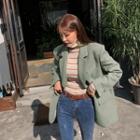 Diagonal-button Wool Blend Blazer Khaki - One Size