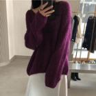 V-neck Plain Sweater Purple - One Size