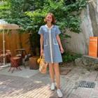 Embroidery Chambray Shift Dress Blue - One Size