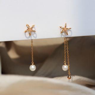 Star Faux Pearl Drop 925 Sterling Silver Earring