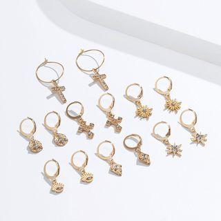 Set: Rhinestone Drop Earring 2177 - Gold - One Size