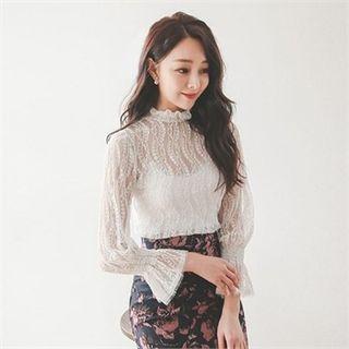 Ruffle-trim Sheer Lace Top