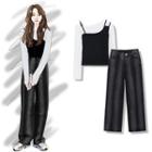 Long-sleeve T-shirt / Wide-leg Jeans / Spaghetti Strap Top