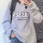 Loose-fit Long-sleeve Lettering Sweatshirt Gray - One Size