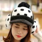 Dotted Pompom Baseball Cap With Earmuff