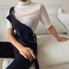 Turtle-neck Short-sleeve See-through Top