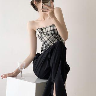 Strapless Plaid Ribbon Top