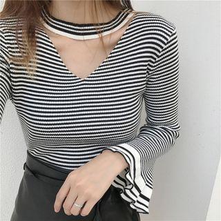 Striped Choker Knit Top