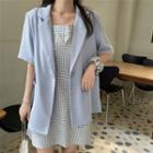 Spaghetti Strap Gingham A-line Dress / Short-sleeve Blazer