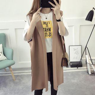 Notched Lapel Long Knit Vest
