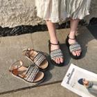 Patterned Faux Leather Flat Sandals