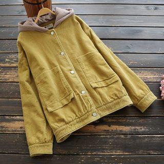 Corduroy Single-breasted Hooded Jacket