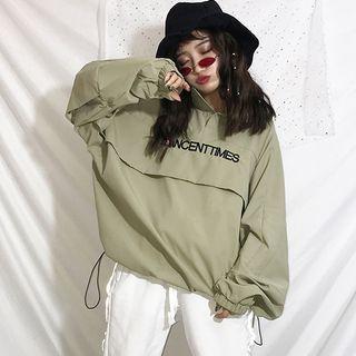 Lettering Drawstring Hem Pullover