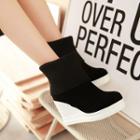 Knit Panel Wedge Short Boots