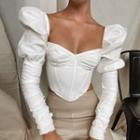 Puff-sleeve Long-sleeve Crop Top