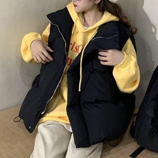 Lettering Hoodie / Padded Zipped Vest