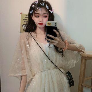 Strappy A-line Dress / Short-sleeve Lace Dress