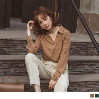 Hoop Accent V-neck Long Sleeve Top