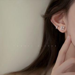 925 Sterling Silver Faux Pearl Clover Earring