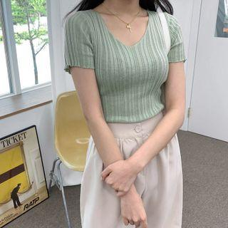 Pastel V-neck Rib-knit Top