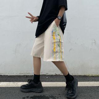 Splatter Print Wide Leg Cargo Shorts