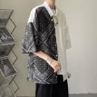 Elbow-sleeve Patterned Panel Shirt
