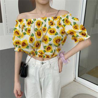 Off Shoulder Sunflower Print Top
