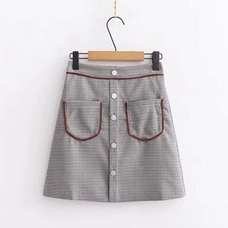 Contrast Trim Plaid Mini A-line Skirt