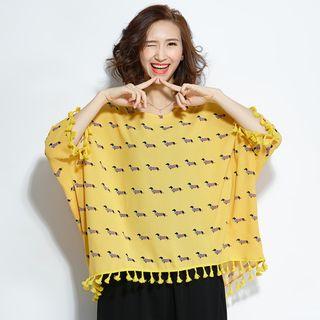 Dotted Tasseled 3/4-sleeve T-shirt