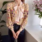 Tie-front Floral Print Top Yellow - One Size