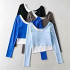 Long-sleeve Mock Two Piece Cropped T-shirt