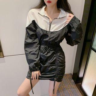 Drawstring Mini Sheath Sweatshirt Dress Black - One Size