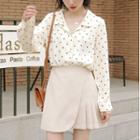 Long-sleeve Dotted Shirt / Mini Pleated Skirt / Set