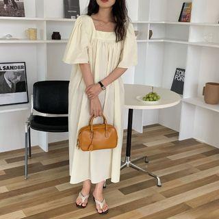 Elbow-sleeve Square Neck Midi Dress