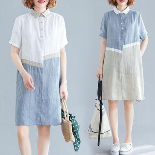 Panel Color Block Short-sleeve Shirtdress