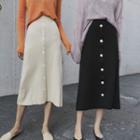 Button-up Knit Midi A-line Skirt
