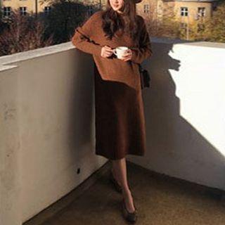 Plain Mock-neck Sweater Dress