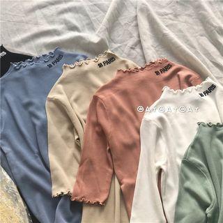Lettering Elbow-sleeve Knit Top