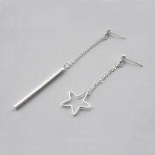 925 Sterling Silver Non-matching Star And Bar Drop Earring