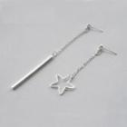 925 Sterling Silver Non-matching Star And Bar Drop Earring