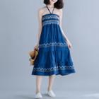 Halter Denim A-line Midi Dress Blue - One Size