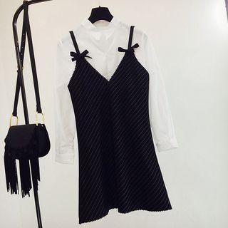 Set: Plain Shirt + Striped Slipdress