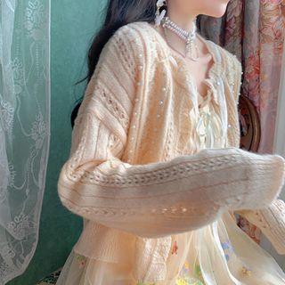 Long-sleeve Bow Cable-knit Cardigan