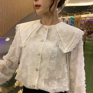 Long-sleeve Collared Lace Blouse
