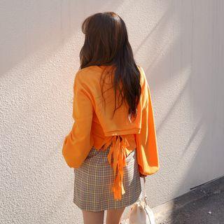 Tie-back Balloon-sleeve Sweatshirt