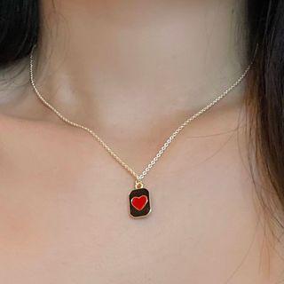 Heart Pendant Necklace 1830a - Red Peach Heart Necklace - Black - One Size
