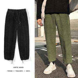 Plain Drawstring Straight Cut Corduroy Pants