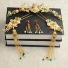 Retro Wedding Set: Branches Headpiece + Hair Stick + Fringed Earring Type D - One Size