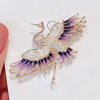 Rhinestone Crane Brooch Ly2341 - Purple - One Size